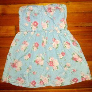 Strapless Floral Top - Large - Blue w/ Pink Flowers